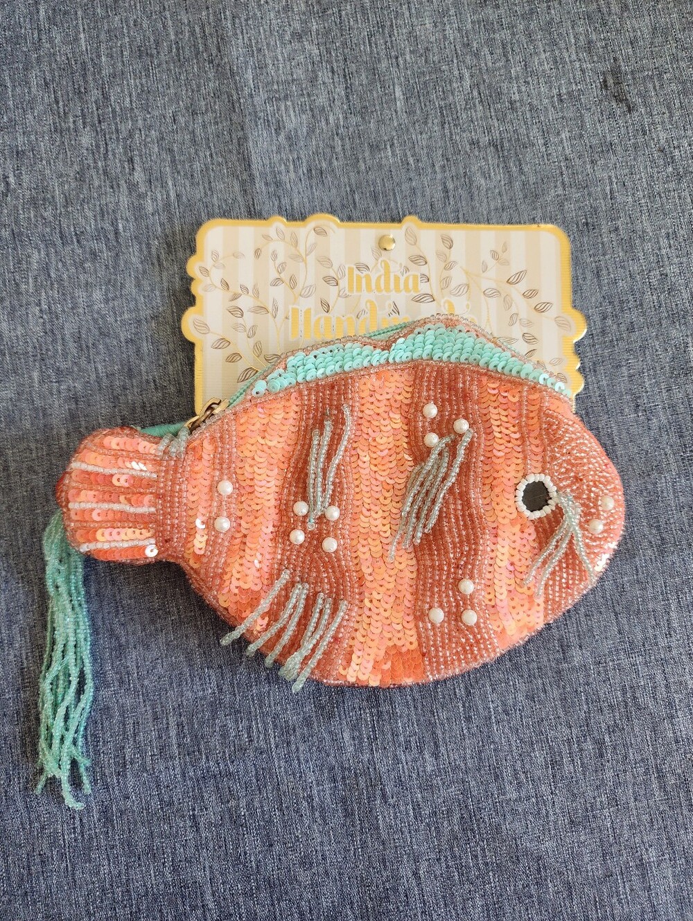 Coral Sequin Fish Shaped Coin Purse NEW VIRAL